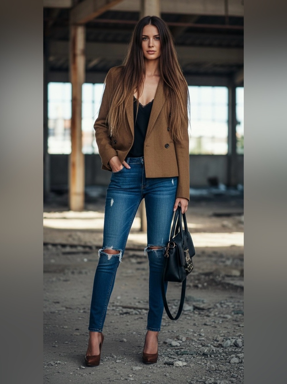 Zara Brown Double-Breasted Blazer